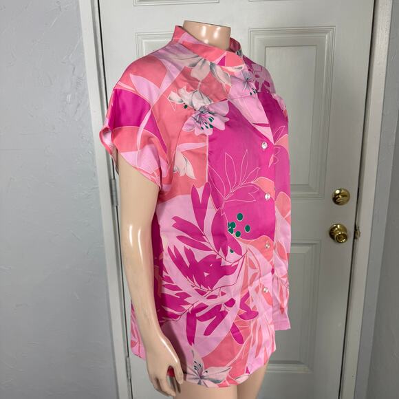 Vintage 70s Malama Women's Shirt Top Large hawaiian Polyester Floral UU6 - Picture 5 of 6